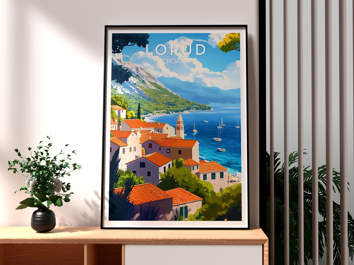 Lopud Croatia Red Rooftops Harbor Sailboats Adriatic Coast Town Poster