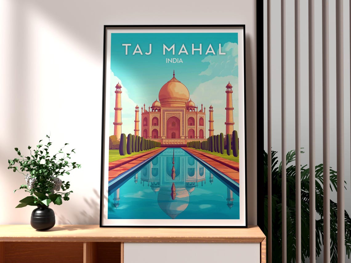 Taj Mahal India Marble Monument Reflecting Pool Travel Poster