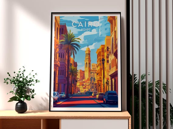 Cairo Poster Egypt Travel The Pyramids Art Print City Wall