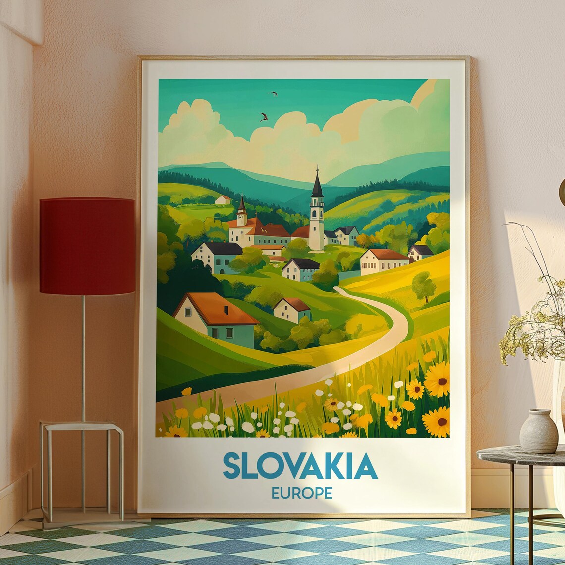 Slovakia Europe Rolling Hills Village Church Countryside Poster - Image 2
