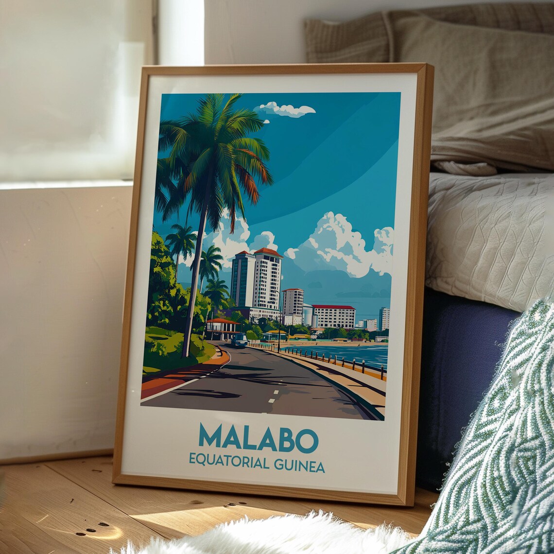 Malabo Equatorial Guinea Coastal Boulevard Retro Travel Poster - Image 3