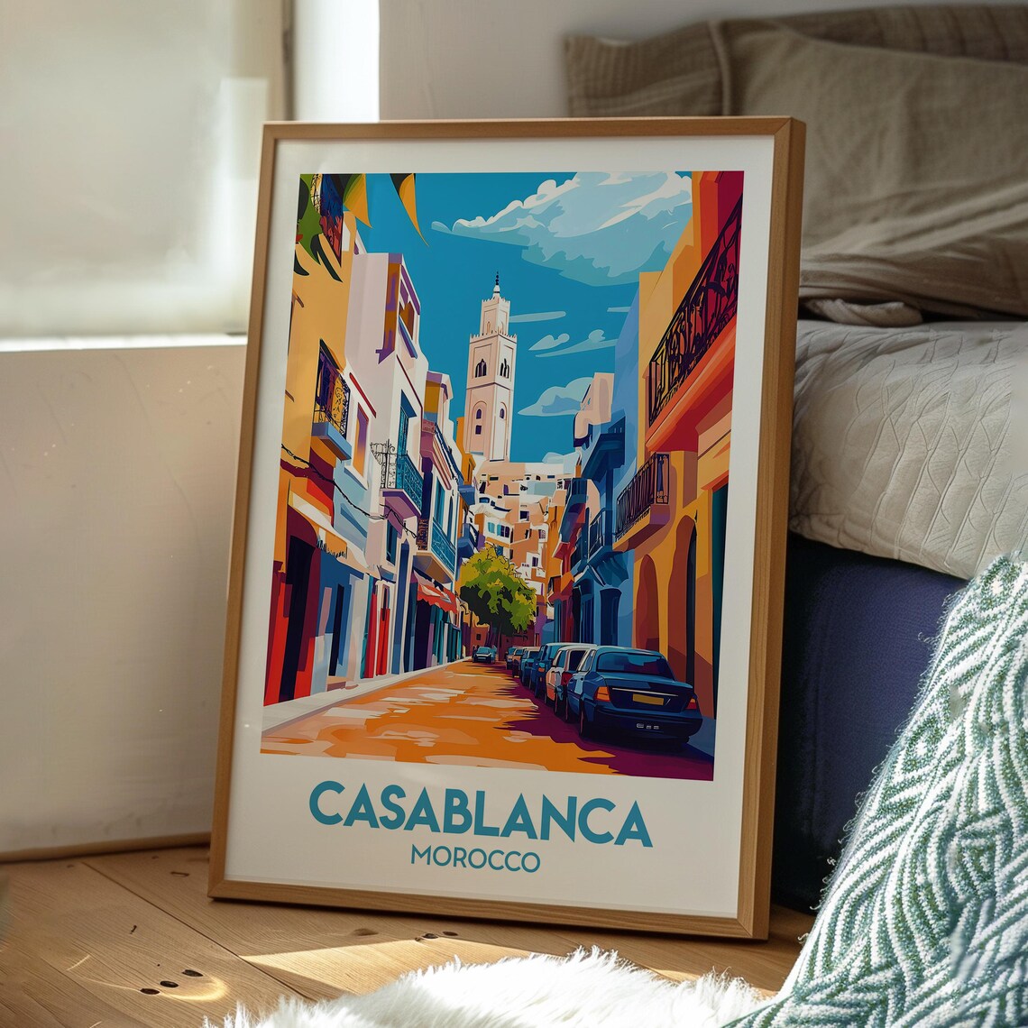 Casablanca Morocco Medina Street Minaret Colorful Travel Poster - Image 2