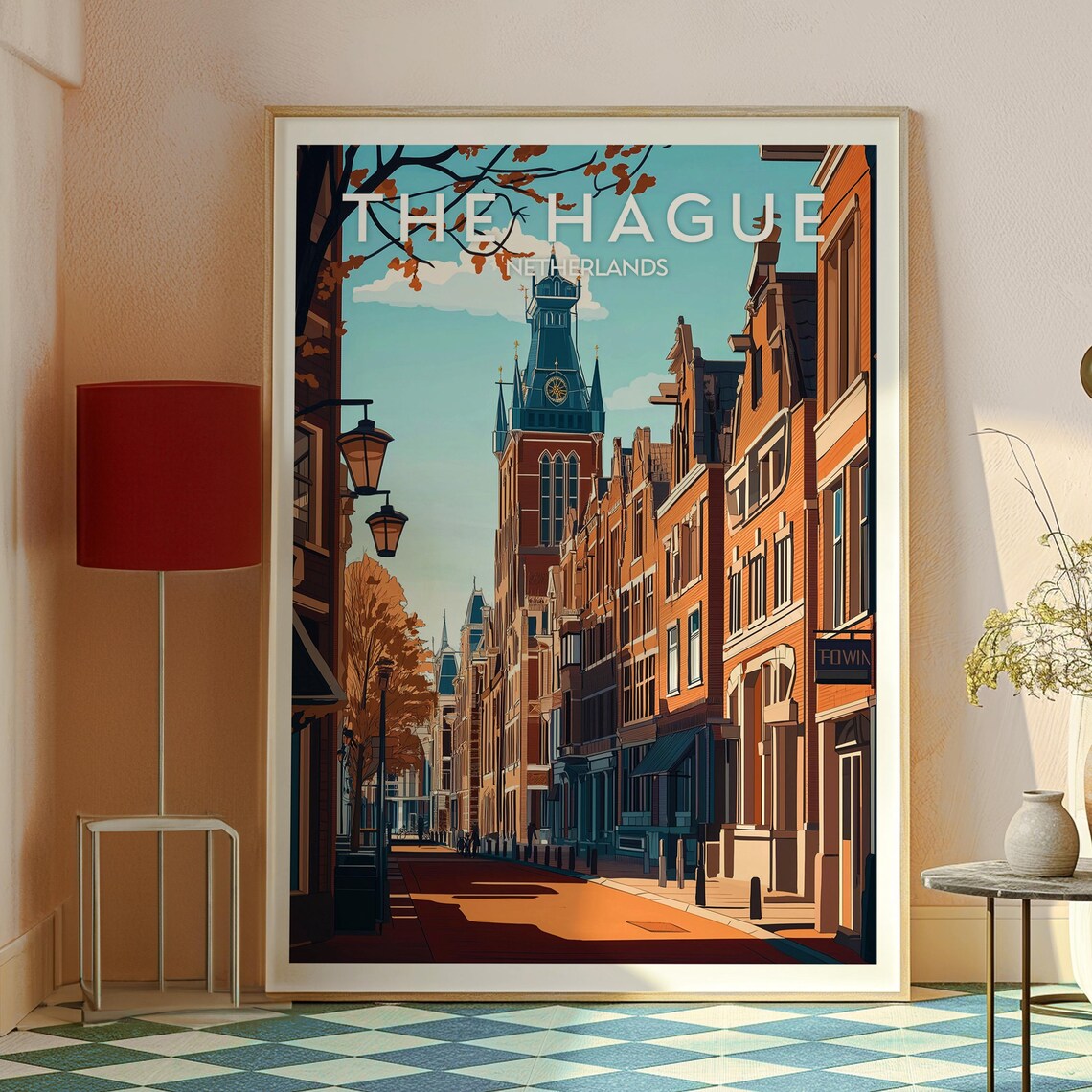 The Hague Netherlands Old Town Clock Tower Street Travel Poster - Image 2