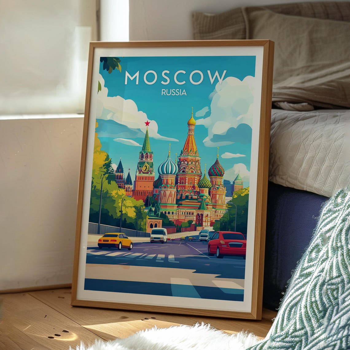Moscow Russia Saint Basils Cathedral Red Square Skyline Travel Poster - Image 3