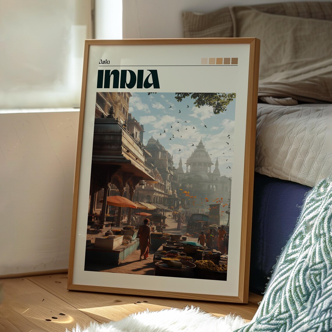 India Sacred Ghats Temples Morning Market Street Travel Poster - Image 3