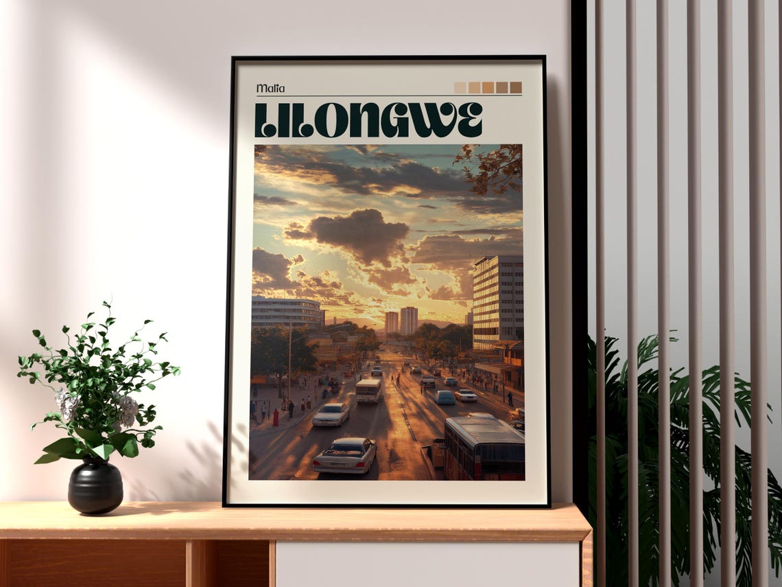 Lilongwe Poster Malawi Print Travel Wall Art Africa African Wildlife City