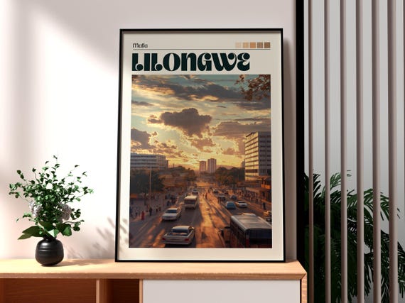 Lilongwe Poster Malawi Print Travel Wall Art Africa African Wildlife City