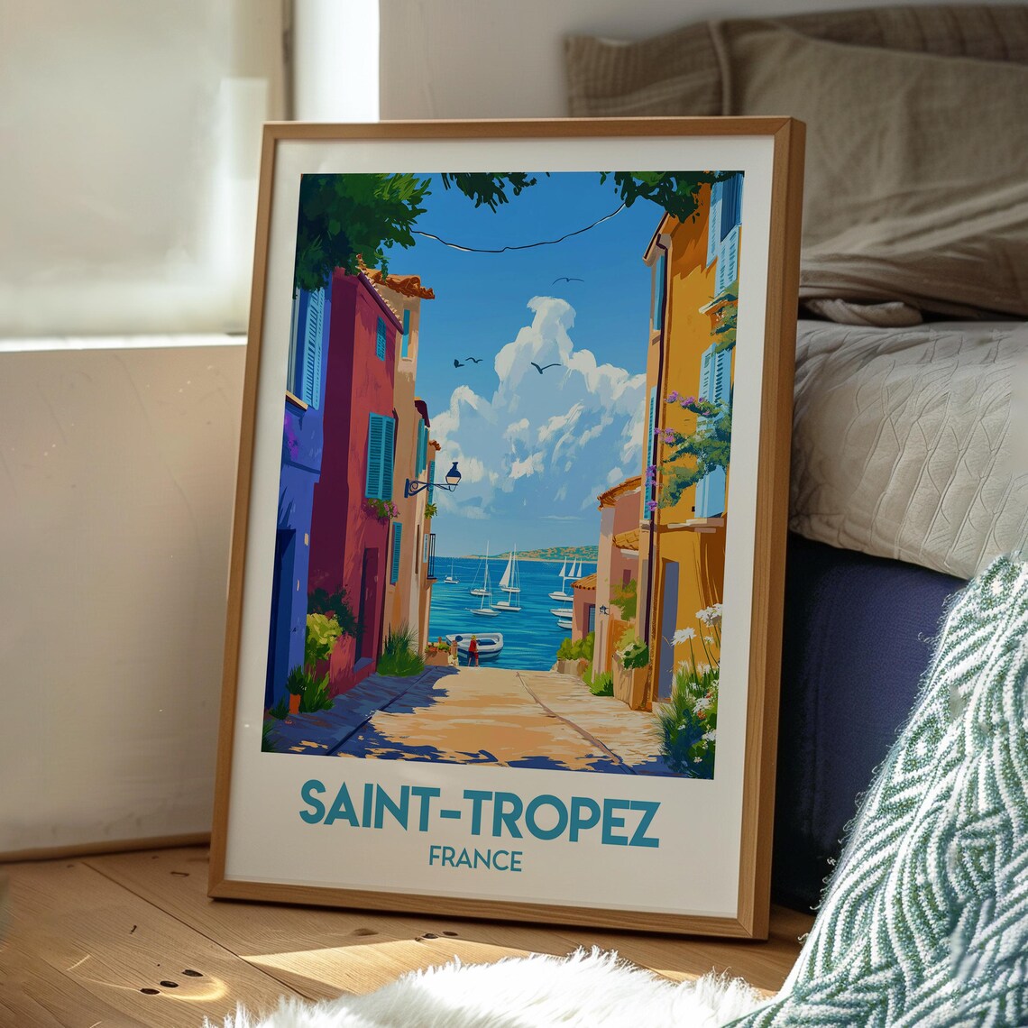 Saint Tropez France Harbor Alley Sailboats Riviera Travel Poster - Image 3