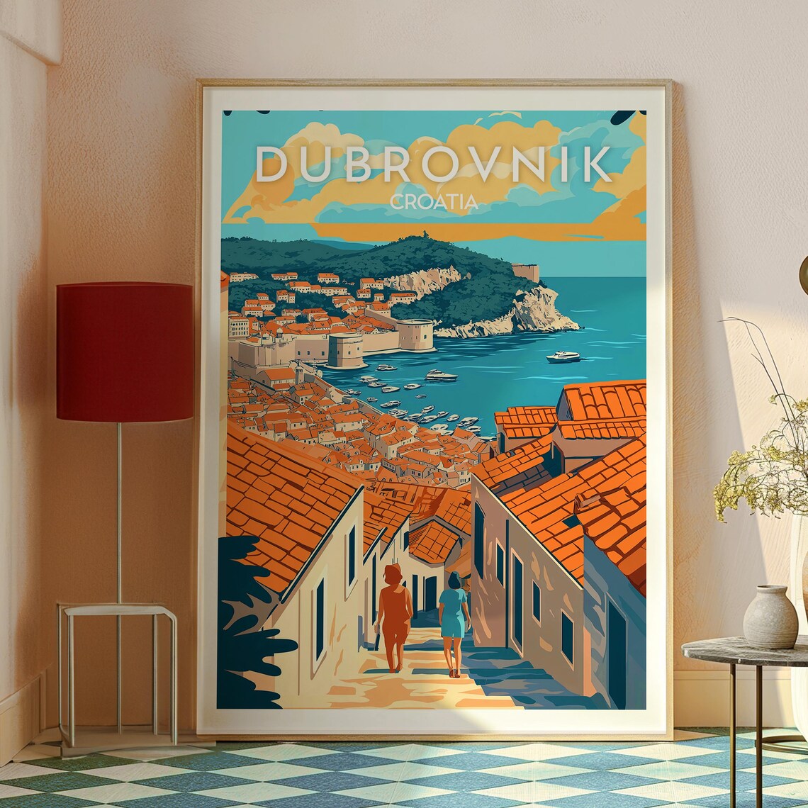 Dubrovnik Croatia Walled Old Town Harbor Terracotta Travel Poster - Image 2