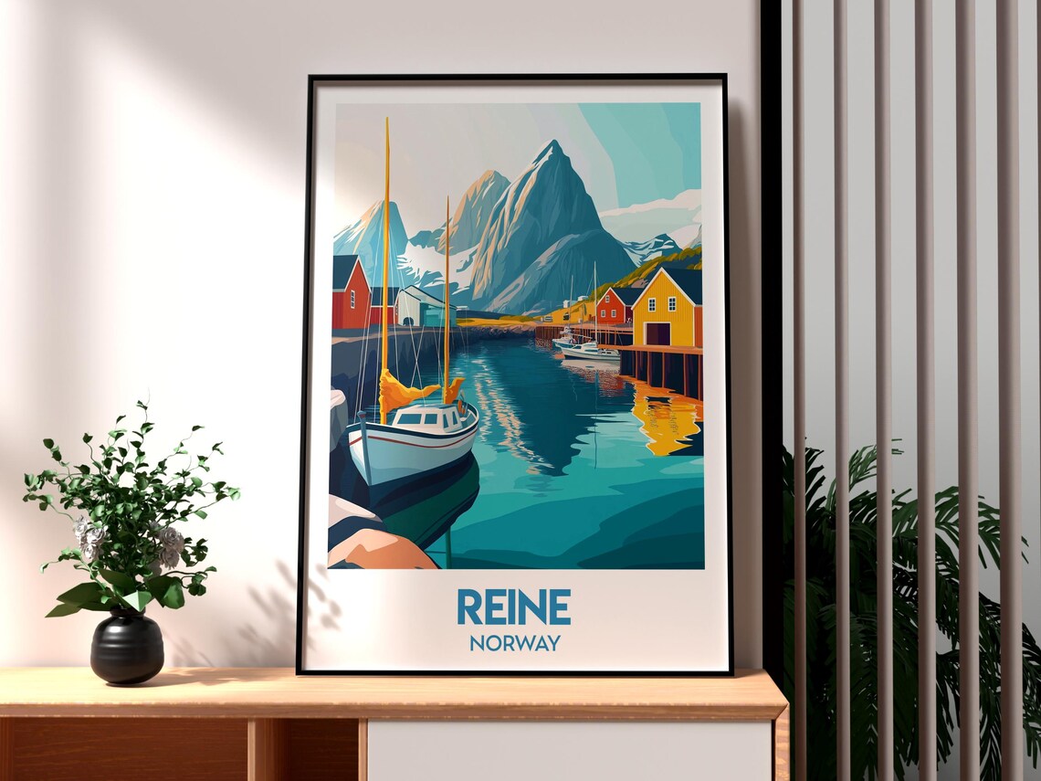 Reine Norway Lofoten Fishing Village Harbor Mountain Art Poster