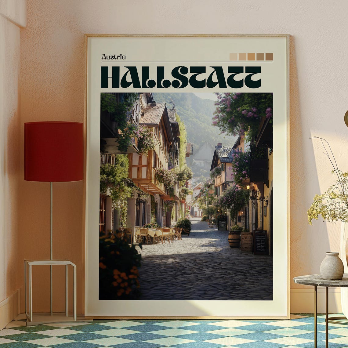 Hallstatt Austria Charming Flower Lined Alpine Old Town Street Poster - Image 2
