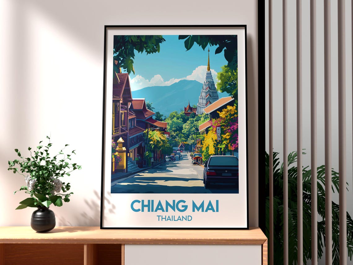 Chiang Mai Print Thailand Wall Art Travel The Mountain Poster Backpacking Gift For Traveller