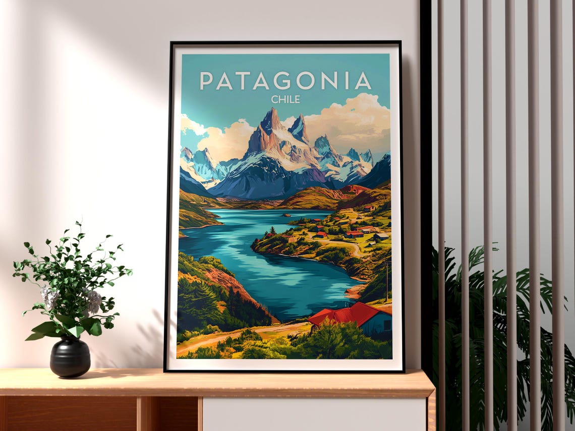 Print Mountains Wall Art Argentina Travel Poster Chile Nature