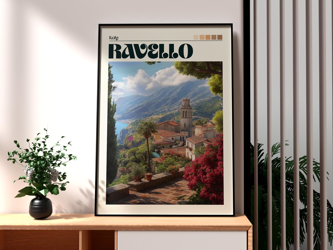 Ravello Italy Amalfi Cliffside Village Church Tower Travel Poster