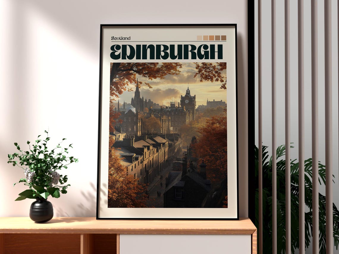 Edinburgh Scotland Historic Skyline Sunset Autumn Streets Poster