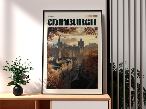 Edinburgh Scotland Historic Skyline Sunset Autumn Streets Poster