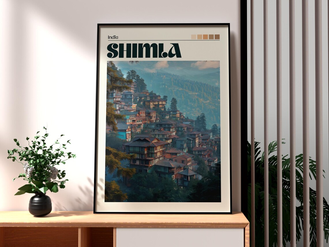 Shimla India Himalayan Hill Town Colonial Houses Misty Mountain Poster