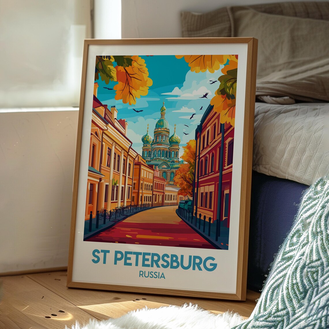 St Petersburg Russia Onion Dome Church Autumn Street Historic Travel Poster - Image 3