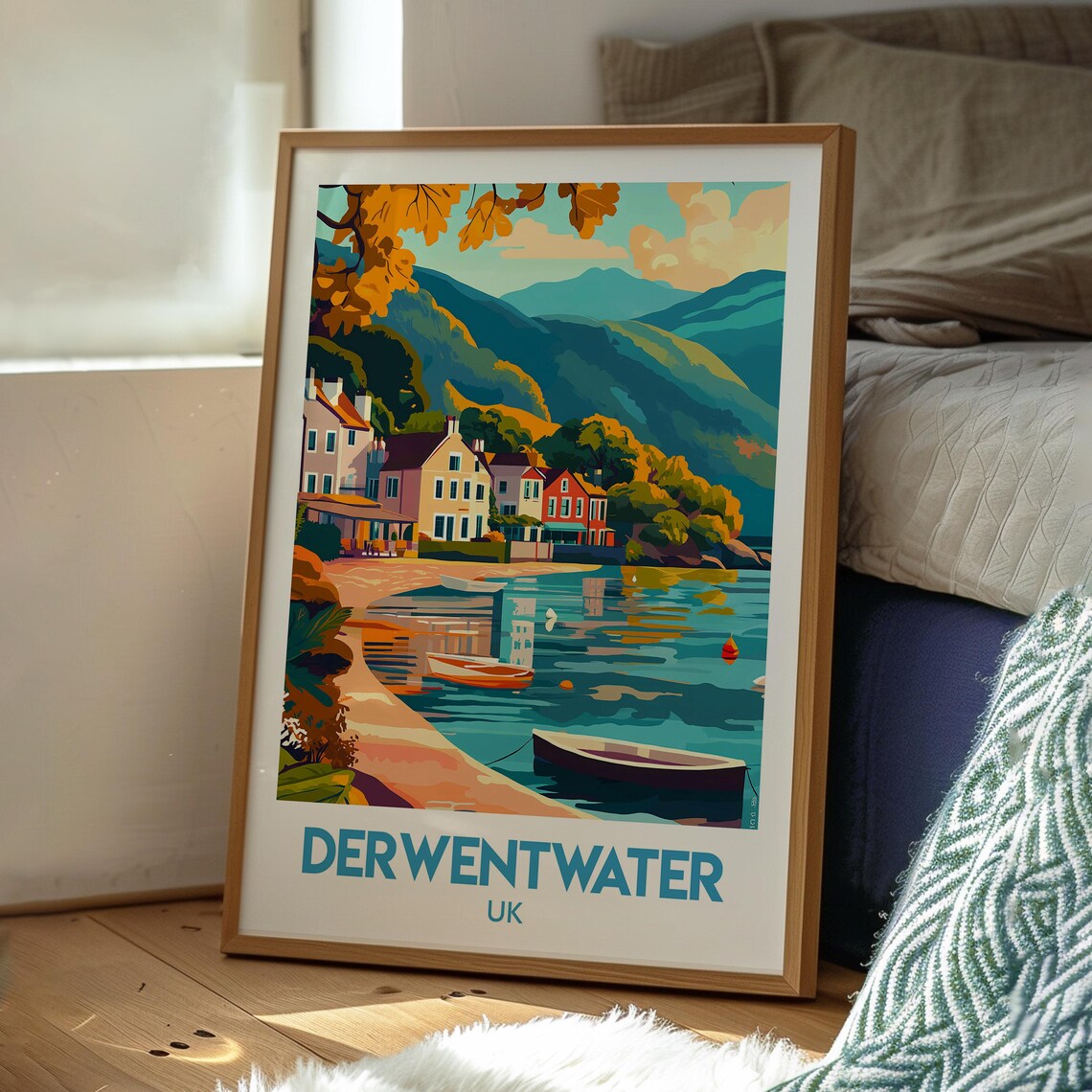 Derwentwater UK Lake District Boats Lakeside Village Travel Poster - Image 3