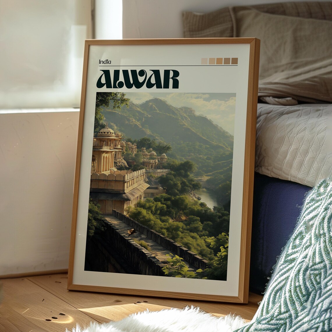 Alwar India Royal Palace Mountain Landscape Vintage Travel Poster - Image 3