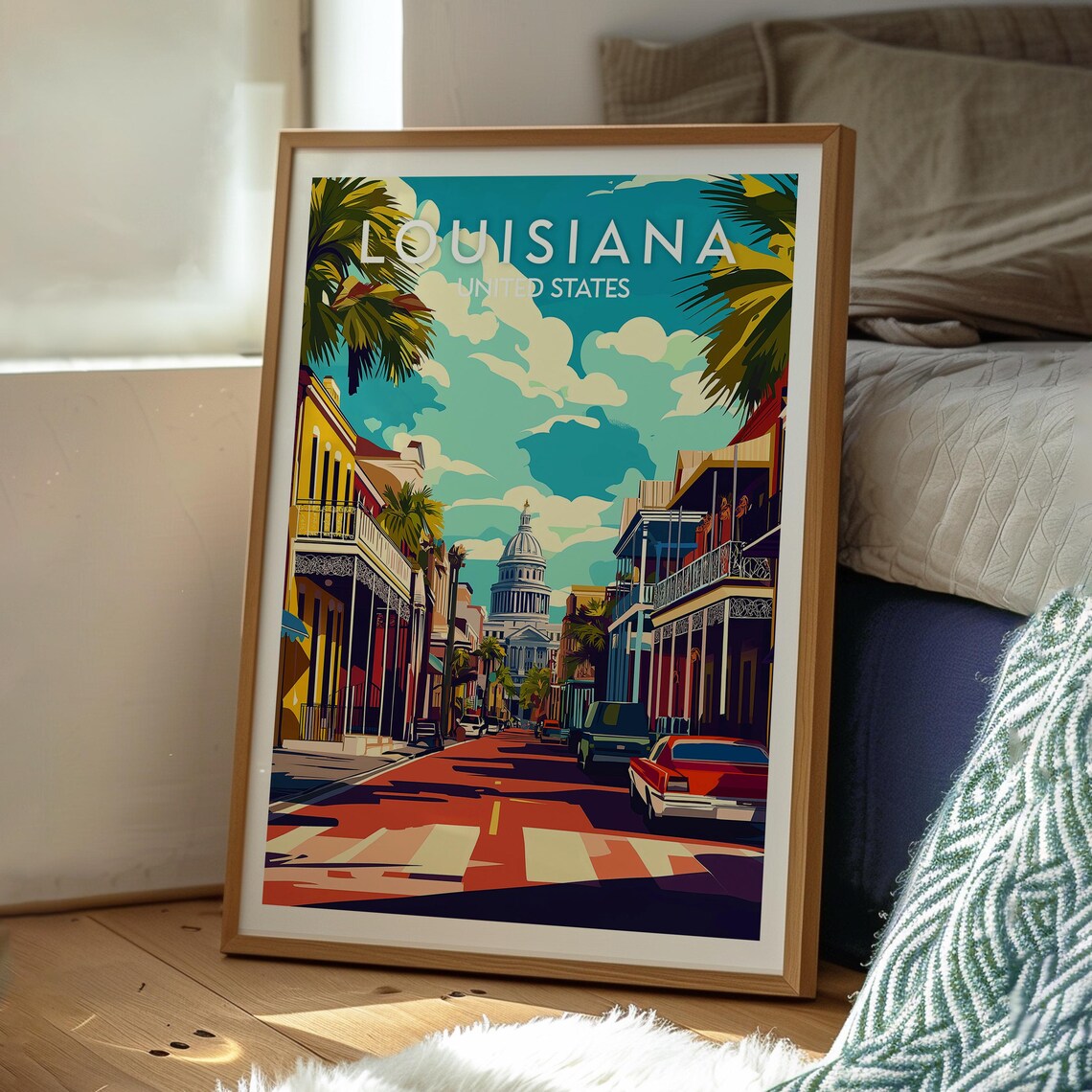 Louisiana Classic Car Balcony Street With Domed Tower Poster - Image 3