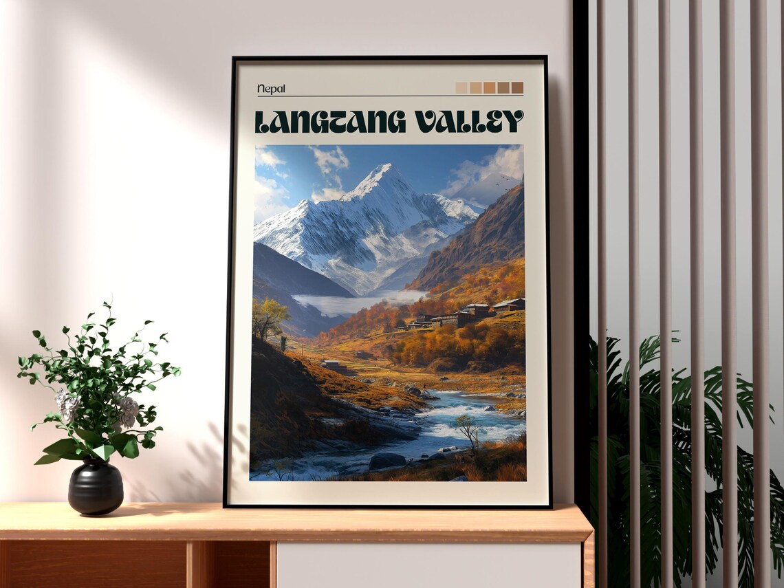 Langtang Valley Nepal Himalayan Snow Peaks Mountain River Poster