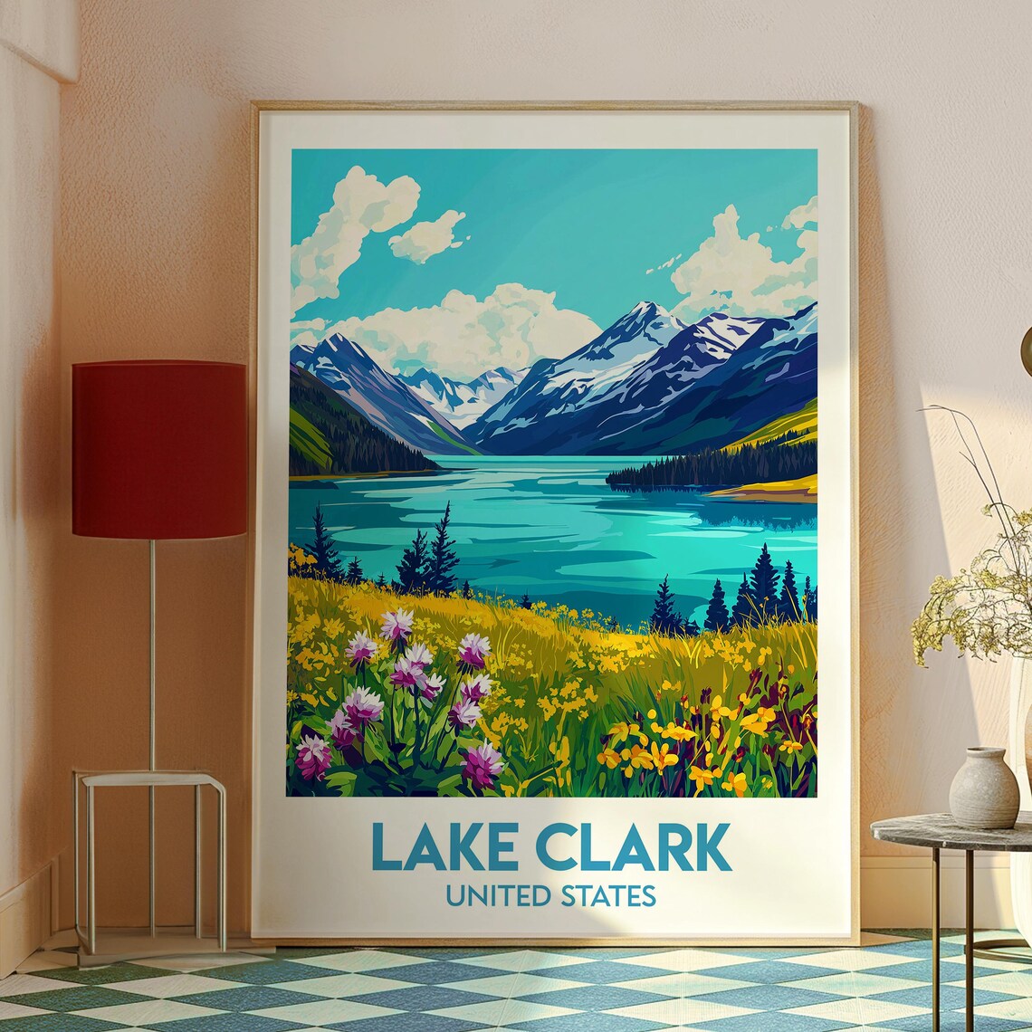 Lake Clark United States Alpine Lake Wildflower Meadow Poster - Image 2