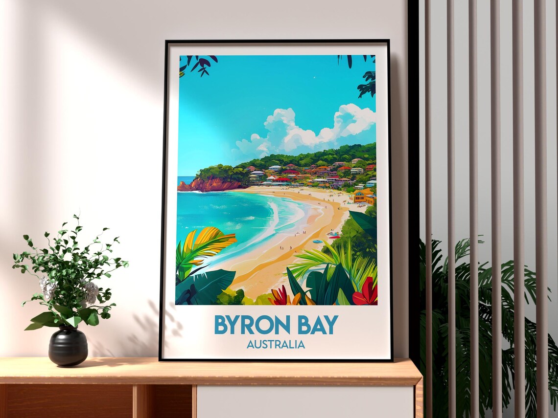 Byron Bay Australia Tropical Beach Cove Surf Coast Travel Poster