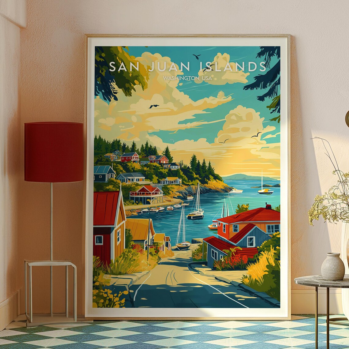 San Juan Islands Washington Sunset Harbor Vintage Travel Poster - Image 2
