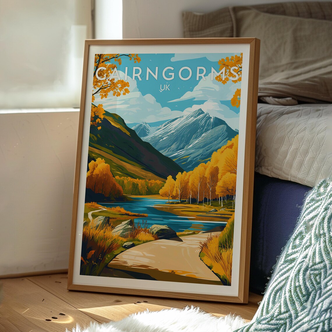 Cairngorms Scotland Autumn Mountain Lake Landscape Travel Poster - Image 3