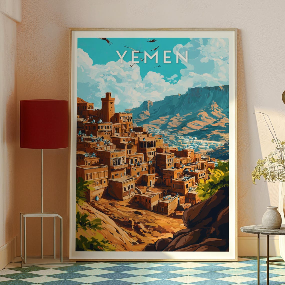 Yemen Historic Mountain Village Ancient Stone Towers Scenery Poster - Image 2