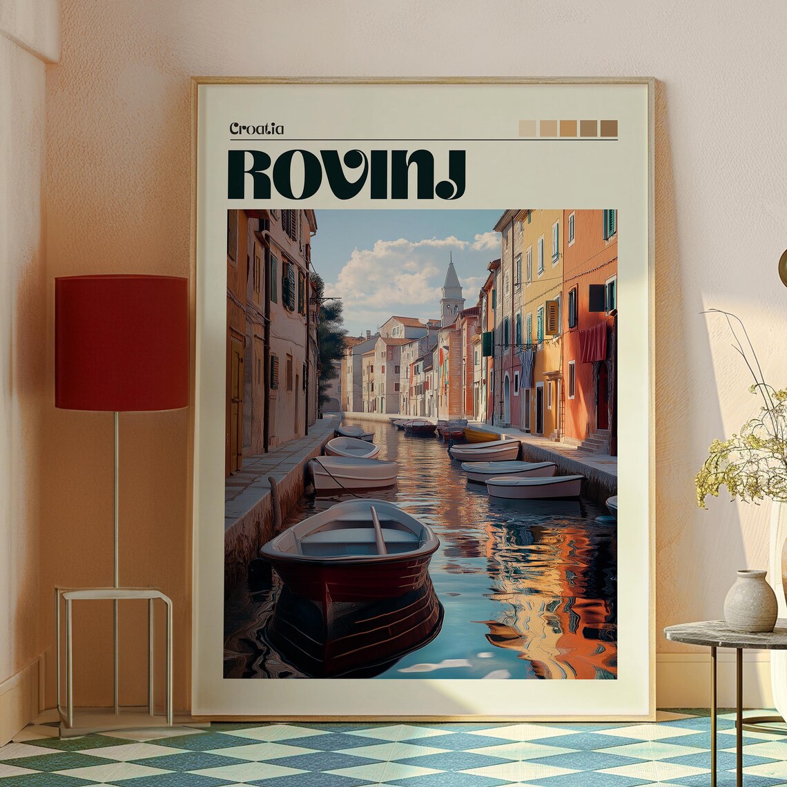 Rovinj Croatia Canal Boats Colorful Houses Retro Travel Poster - Image 2