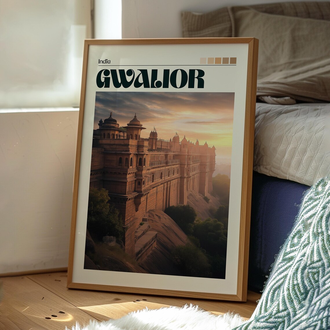 Gwalior India Majestic Hill Fort Palace Sunset Heritage Poster - Image 3