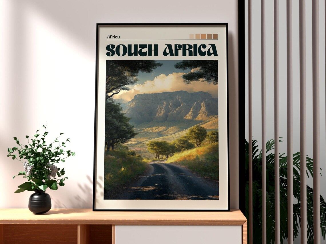 South Africa Mountain Road Safari Landscape Golden Light Travel Poster
