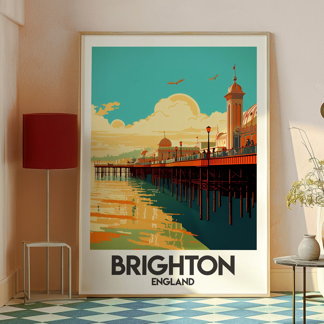 Brighton England Pier Sunset Clock Tower Seaside Travel Poster - Image 2