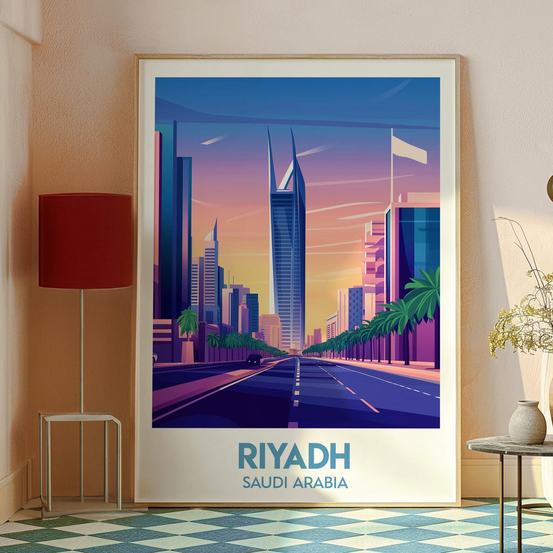 Riyadh Saudi Arabia Sunset Boulevard Skyline Palm Art Poster - Image 2