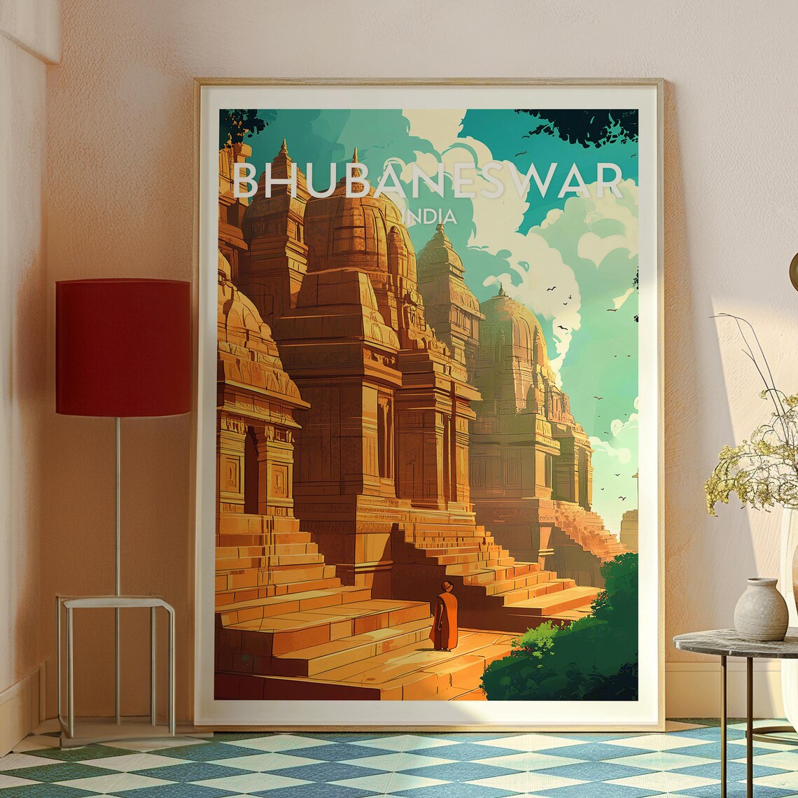 Bhubaneswar India Ancient Temple Steps Monk Sacred Travel Poster - Image 2