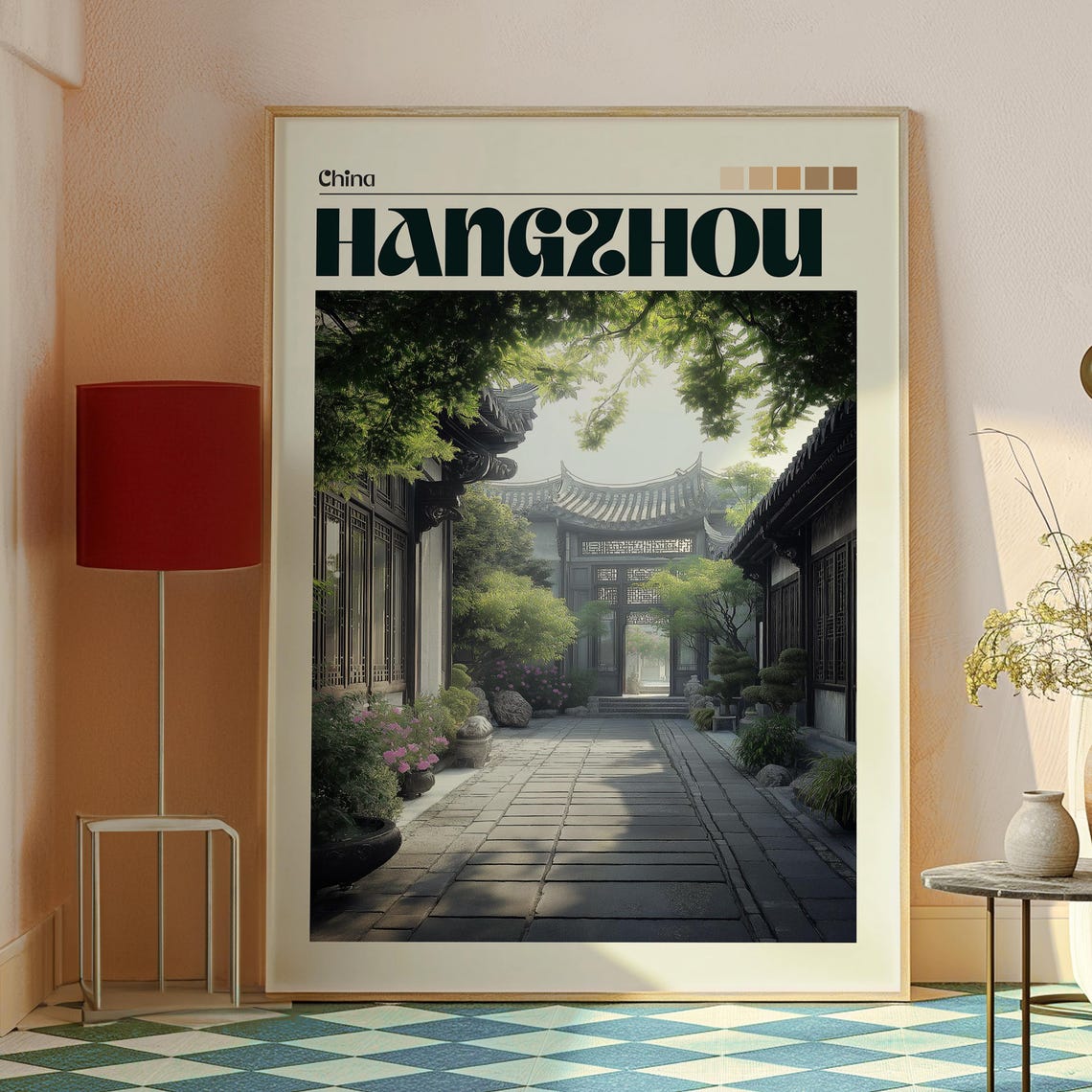 Hangzhou China Serene Traditional Garden Moon Gate Courtyard Poster - Image 2