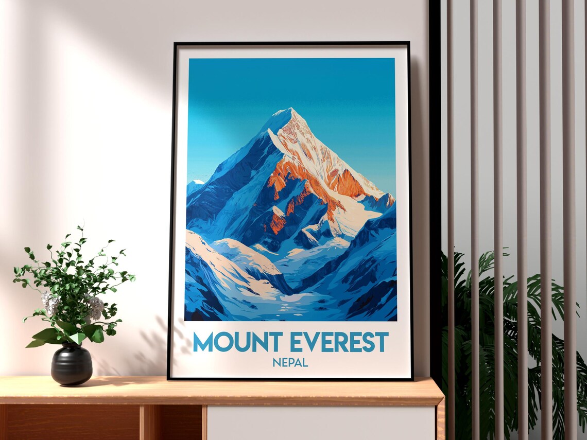 Mount Everest Nepal Snow Capped Peak Sunrise Retro Travel Poster