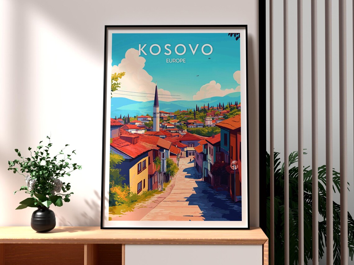 Kosovo Europe Historic Old Town Street Mountain Vista Poster