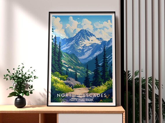 North Cascades National Park Snowy Glacier Peak Forest Trail Poster