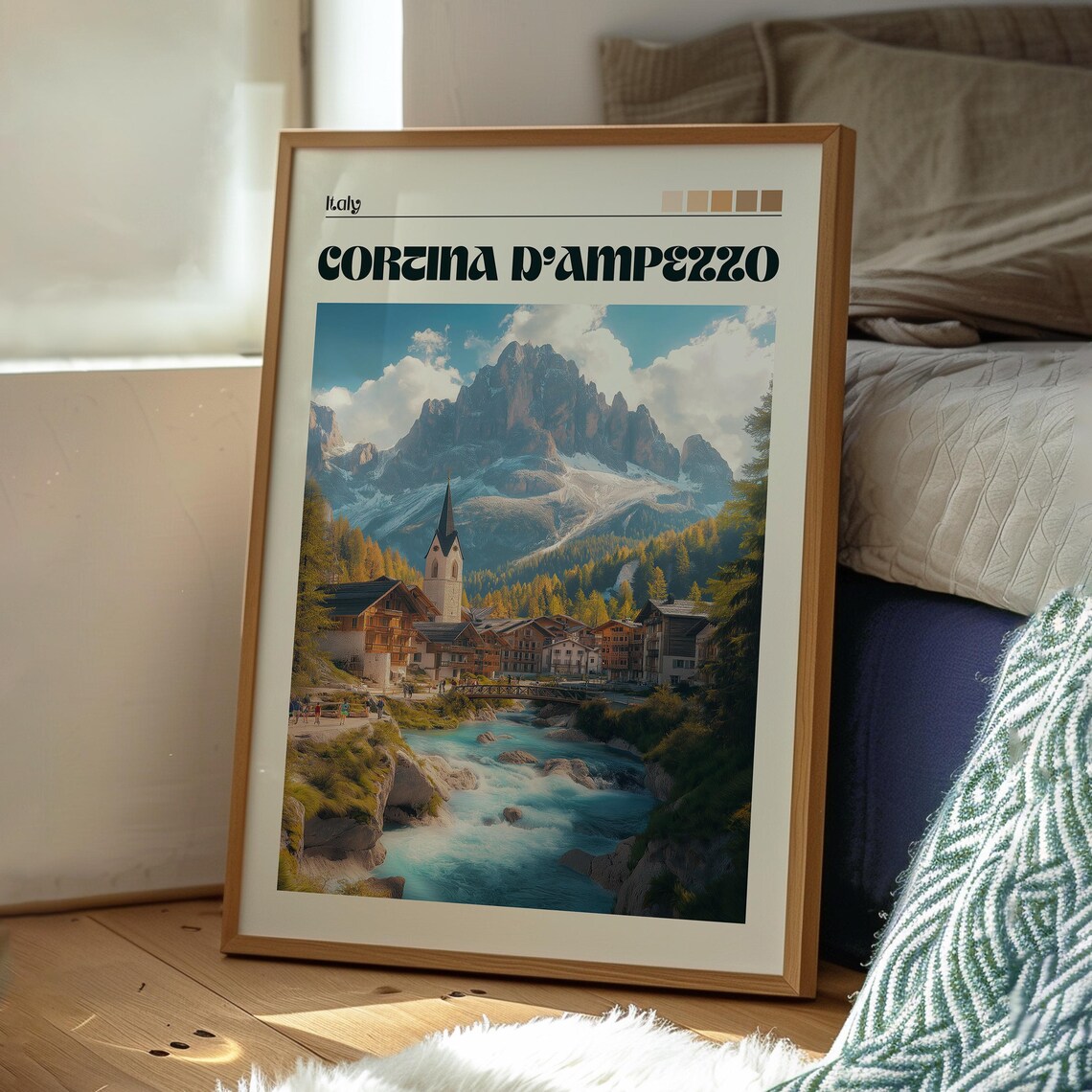 Cortina d'Ampezzo Italy Alpine Village River Valley Travel Poster - Image 3