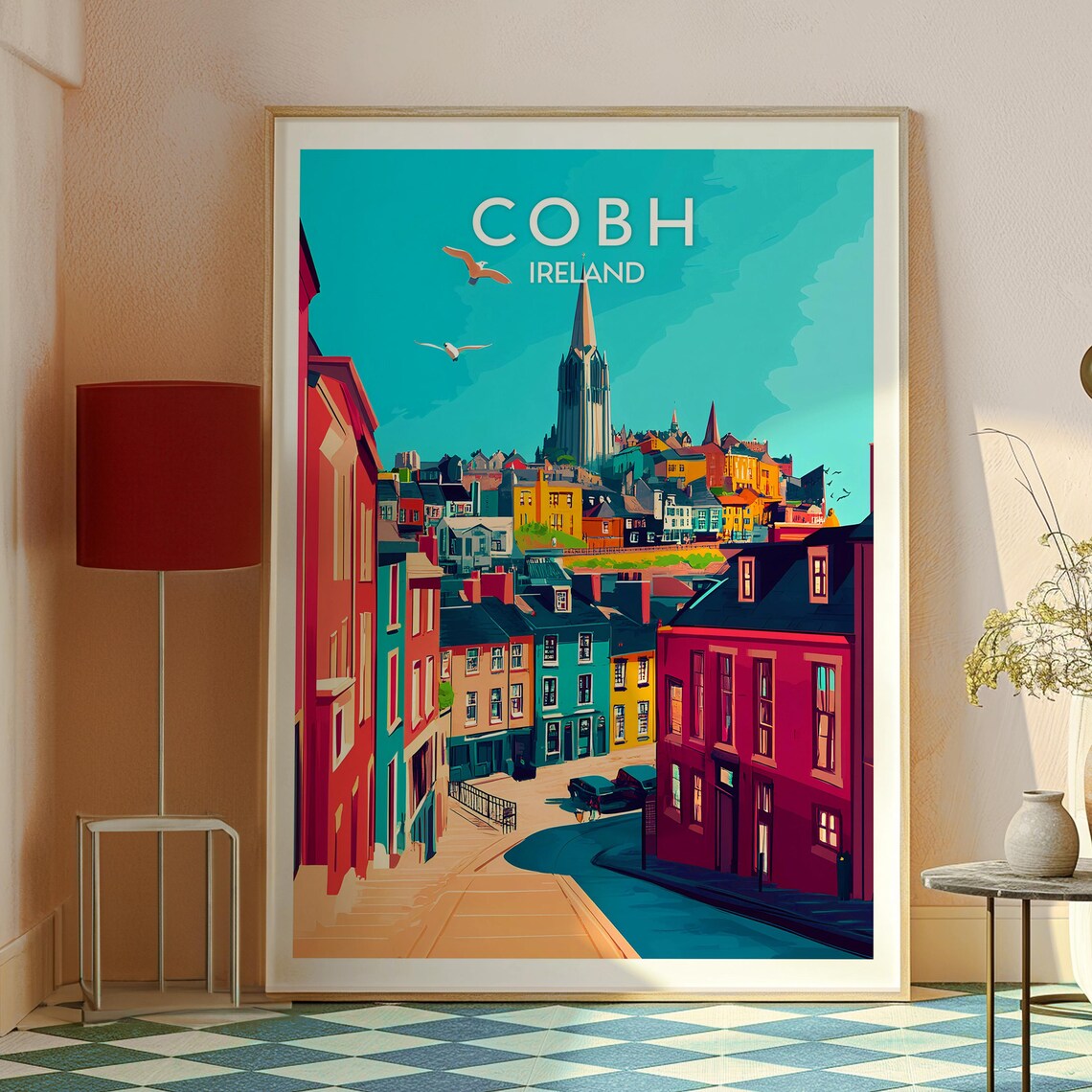 Cobh Ireland Colorful Harbour Town Cathedral Hill Travel Poster - Image 2