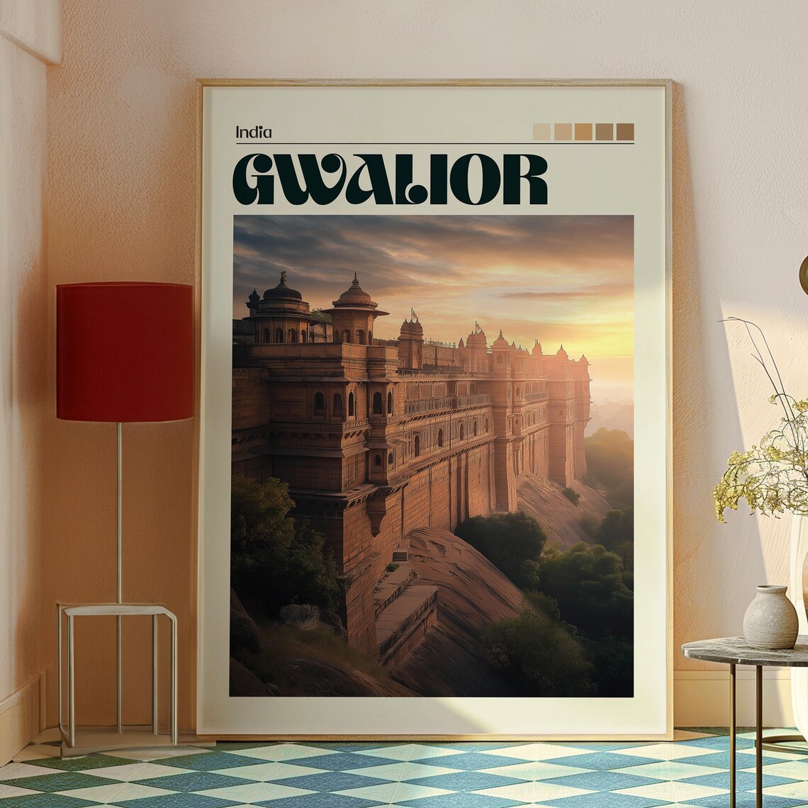 Gwalior India Majestic Hill Fort Palace Sunset Heritage Poster - Image 2