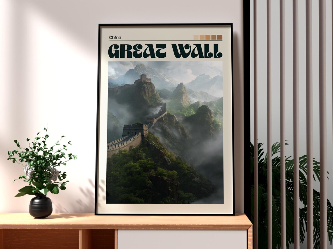Great Wall Of China Misty Mountain Sunset Landmark Travel Poster