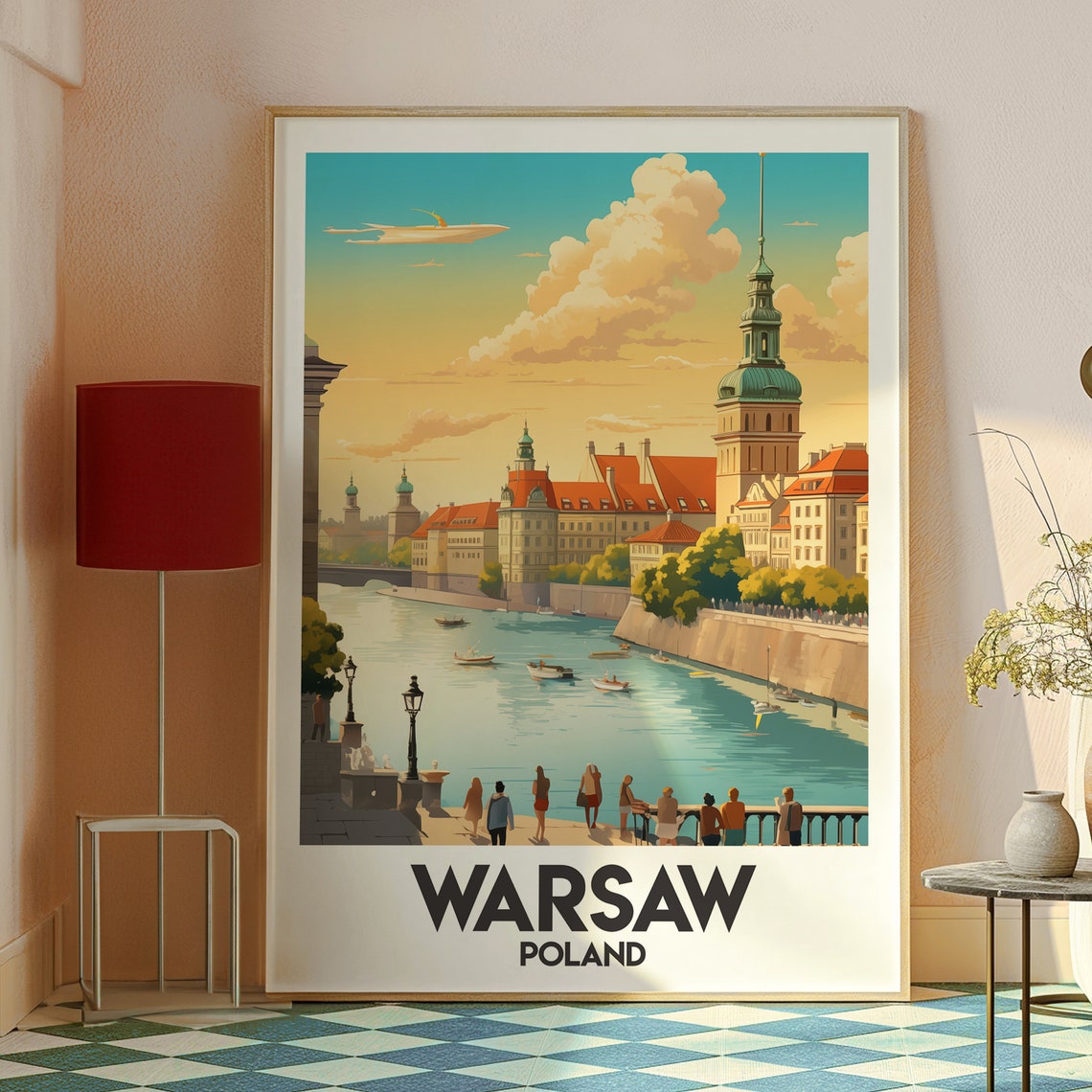 Warsaw Poland Vistula Riverfront Old Town Sunset Travel Poster - Image 2