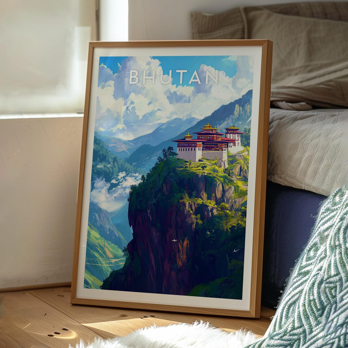 Bhutan Himalaya Cliffside Monastery Mountain Valley View Poster
