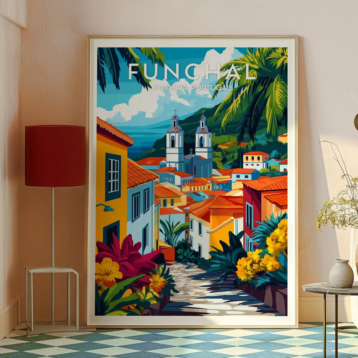 Funchal Madeira Portugal Colorful Old Town Church Towers Poster - Image 2