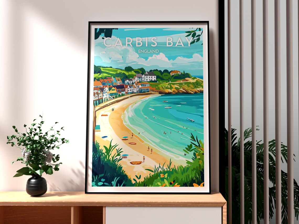 Carbis Bay England Turquoise Water Beach Village Coastal Poster