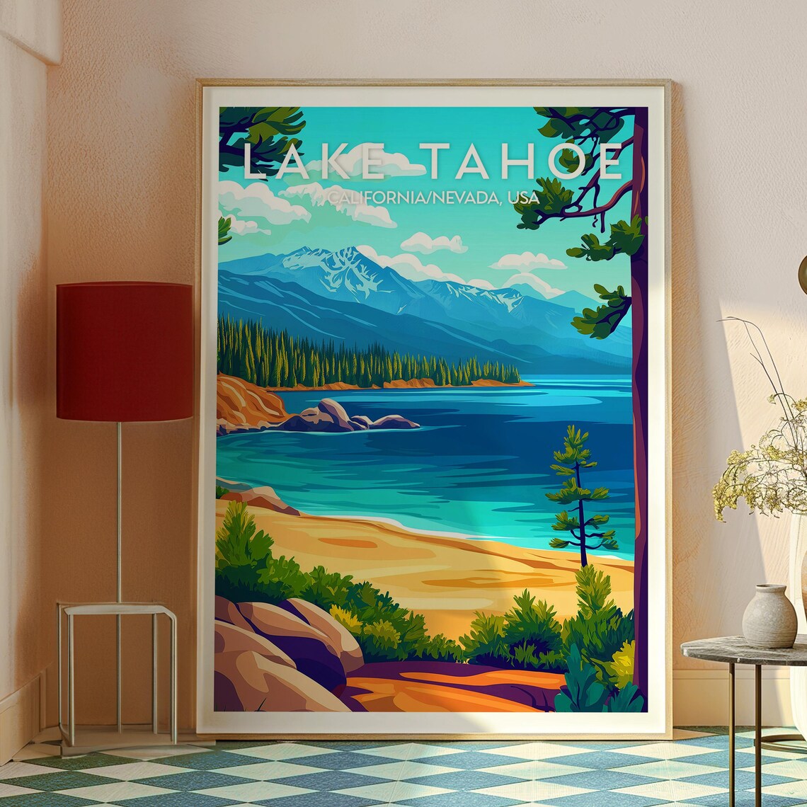 Lake Tahoe USA Mountain Lake Pine Forest Beach Travel Poster - Image 2